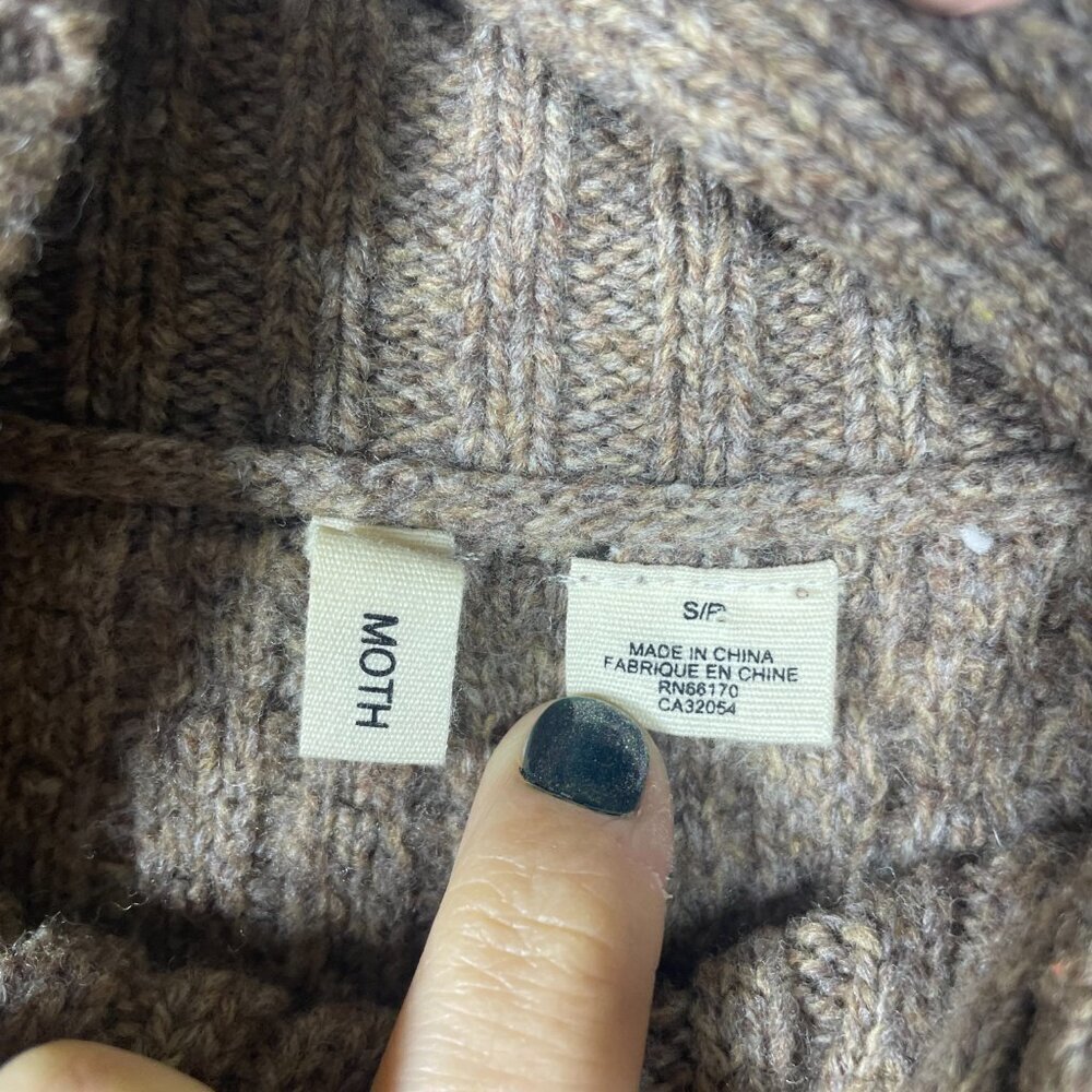 Moth Women's Brown High Neck Button Detail Wool Blend Sweater SP! - Picture 4 of 6